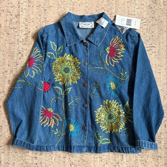 Tantrums Jackets & Blazers - NET Vintage Tantrums Embroidered Sunflower Denim Jacket small